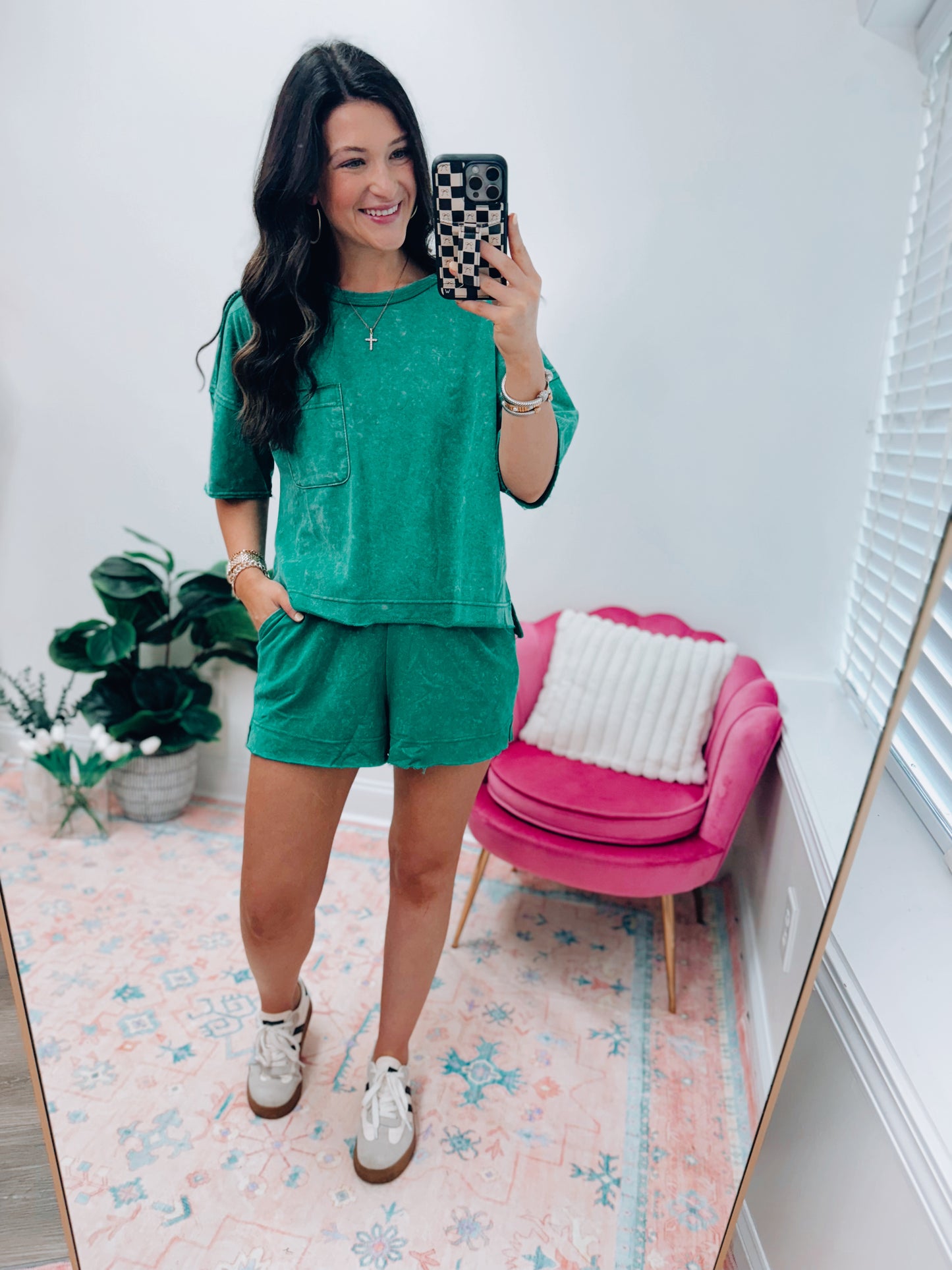 Mineral Washed Comfy Knit Set - Green