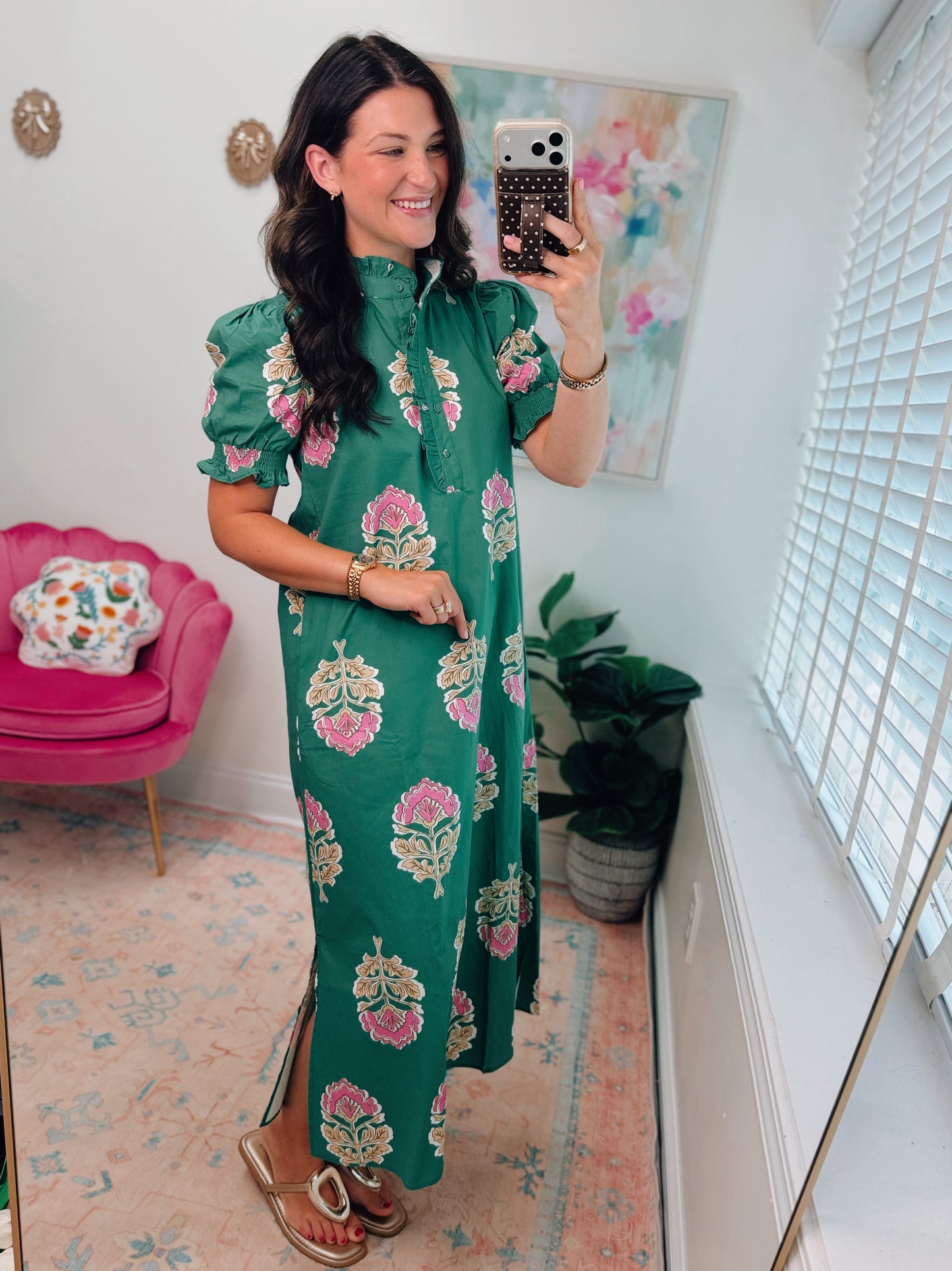 Floral Print Ruffle Collar Midi Dress