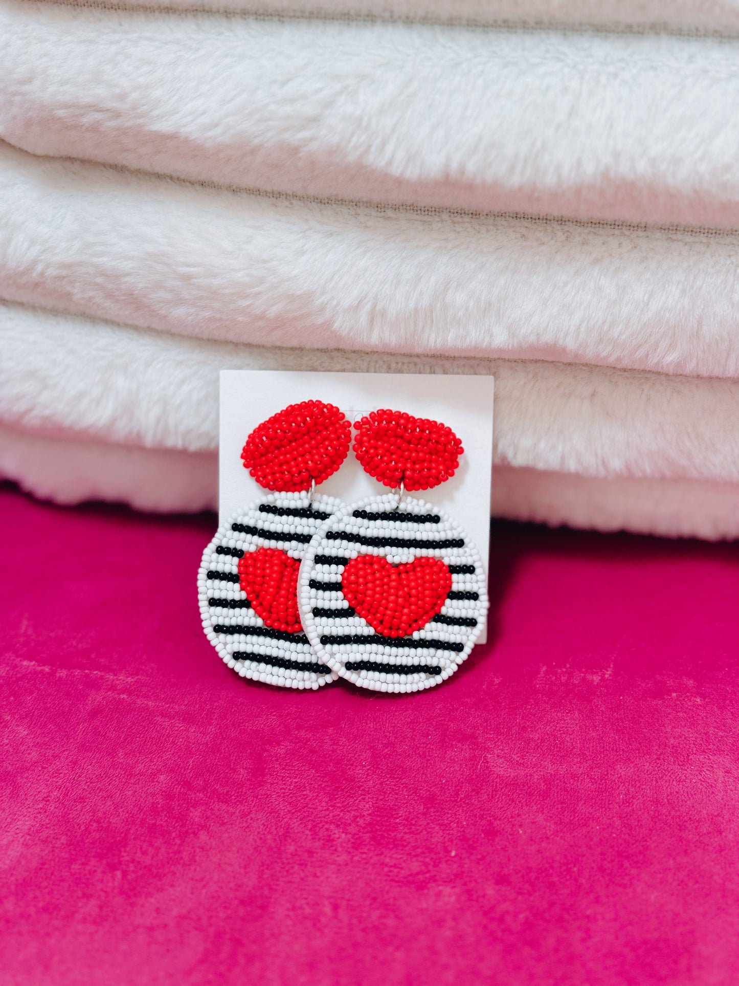 Kisses Red Striped Beaded Earrings