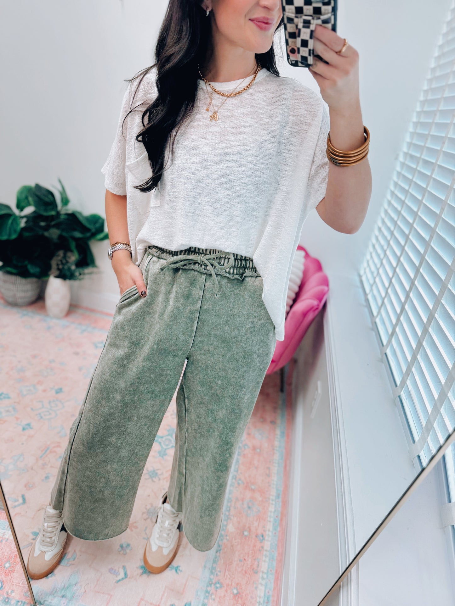 Savannah Mineral Wash Wide-Leg Sweats - Olive