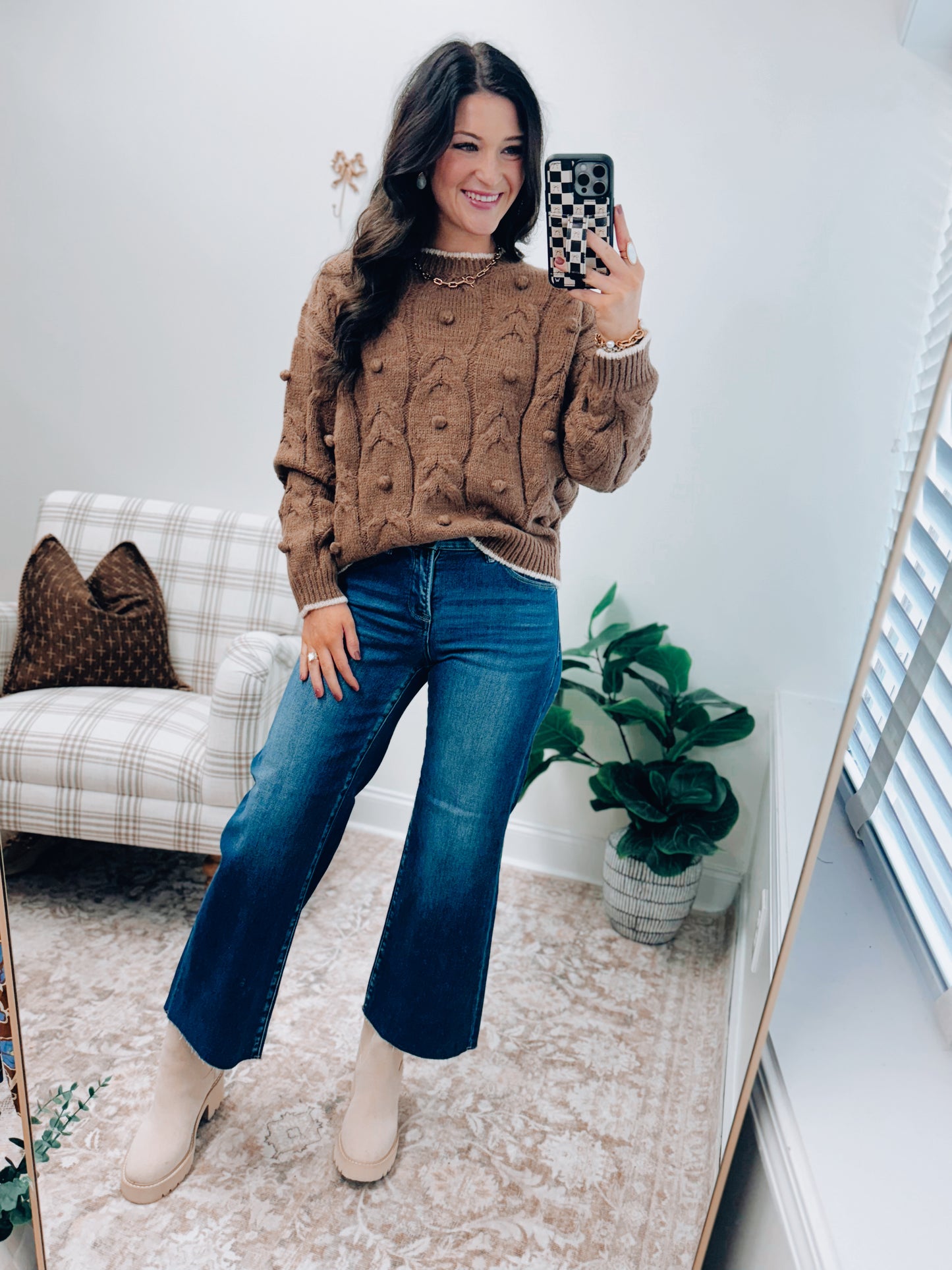 Faye Cable Knit Ball Sweater