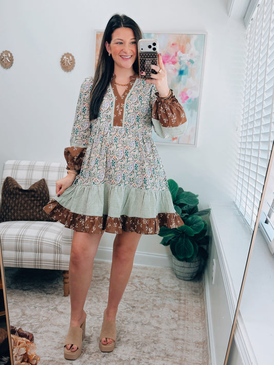 Fall Color Block Multi Mini Dress