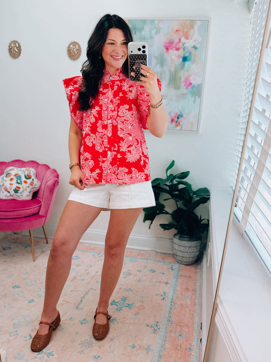 Emory Red Mix Eyelet Top