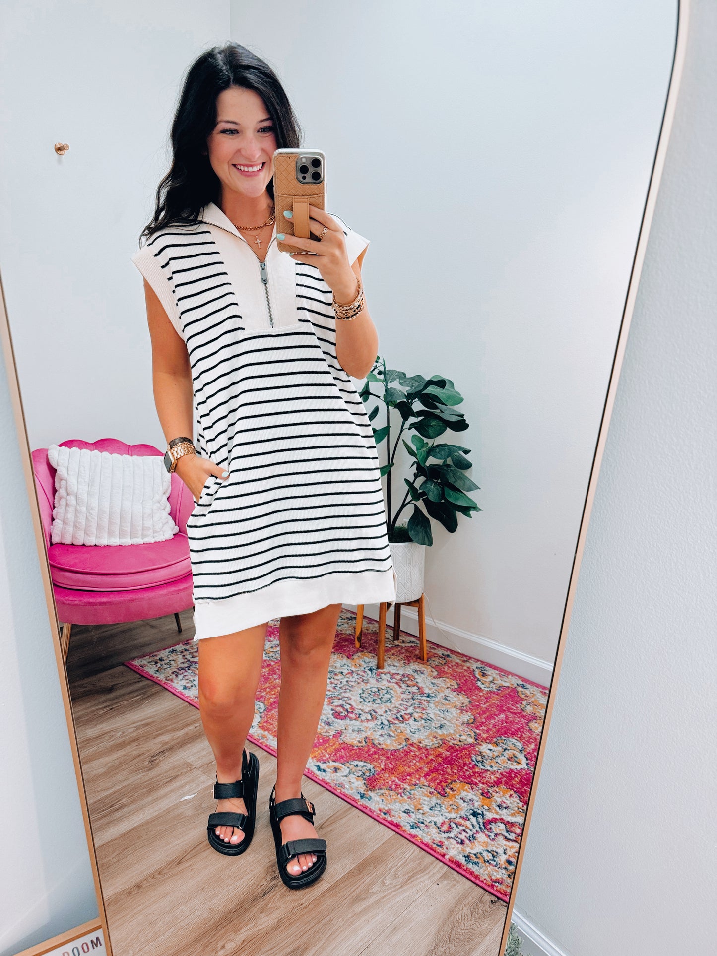 Quinnie Stripped Ribbed Zipper Dress