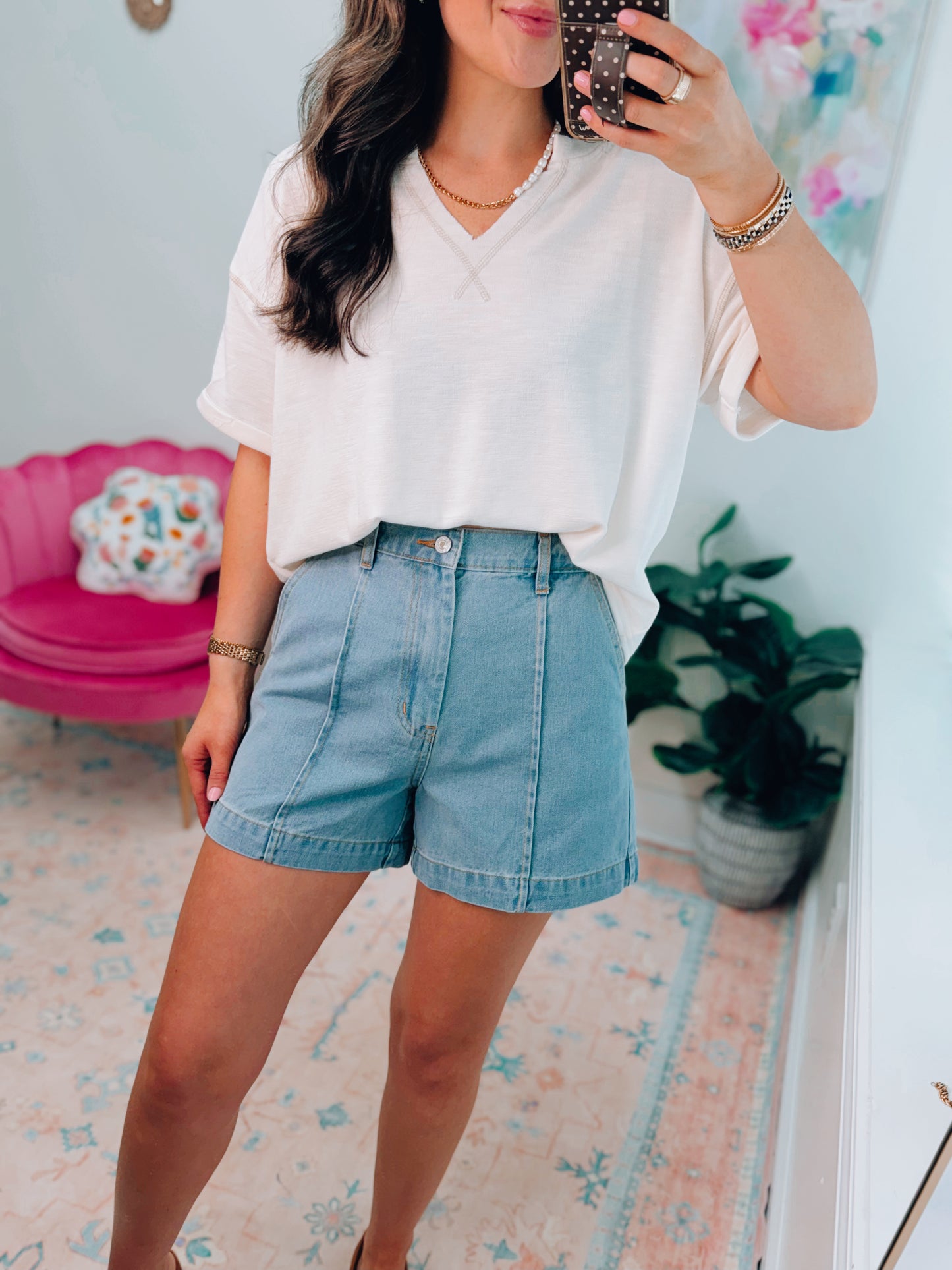 Kacey Pleated Denim Shorts - LT Denim