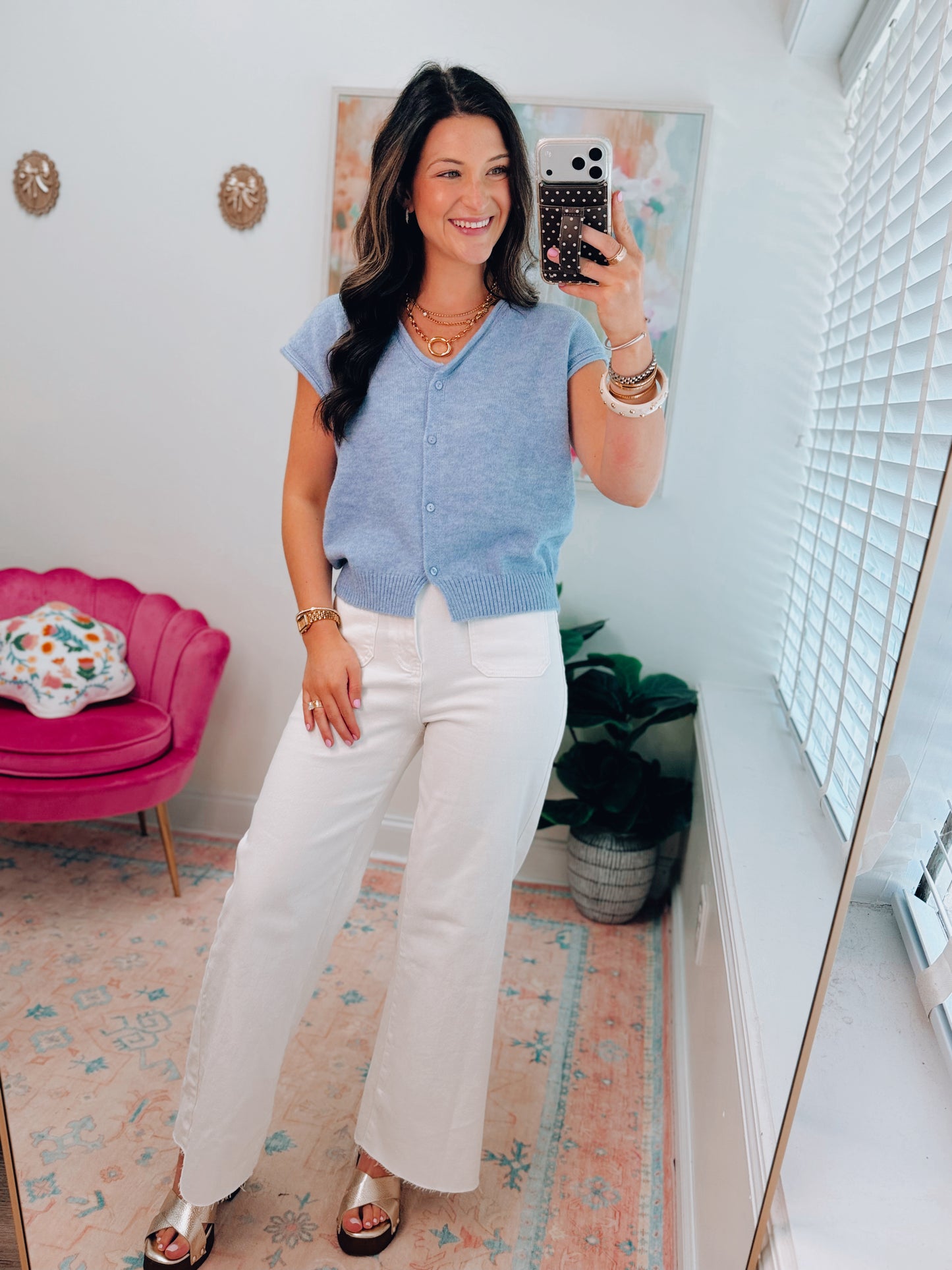 Ember Raw Edge Sleeveless Cardigan - Blue