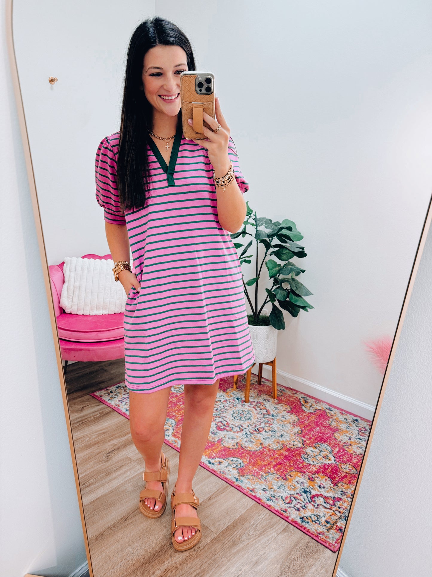 Orchid Striped Puff Sleeve Mini Dress