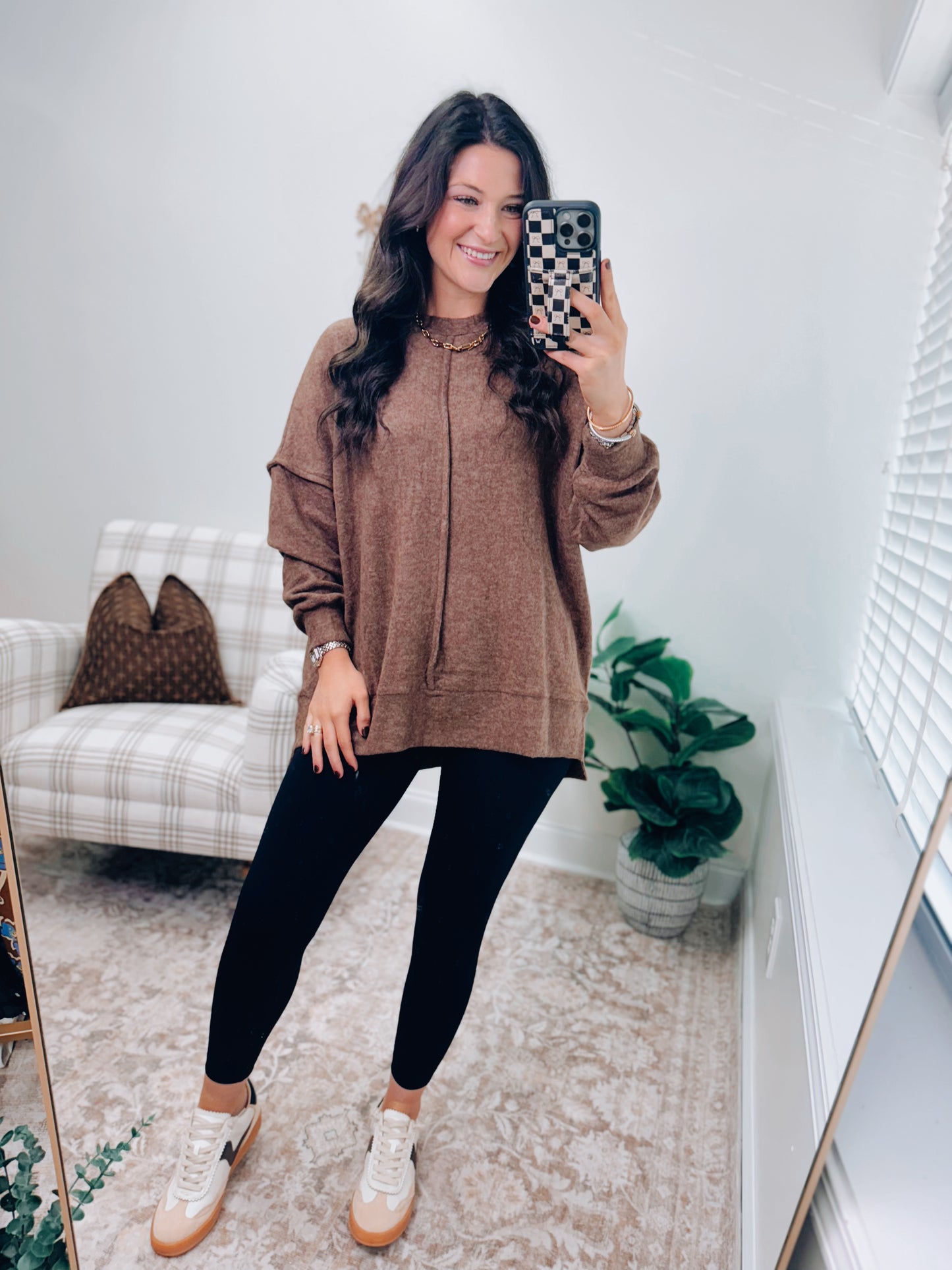 DOORBUSTER Oversized Front Seam Brushed Sweater - Brown