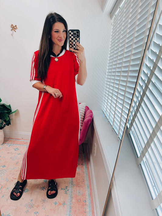 Kickoff Striped Pocket Tee Maxi Dress