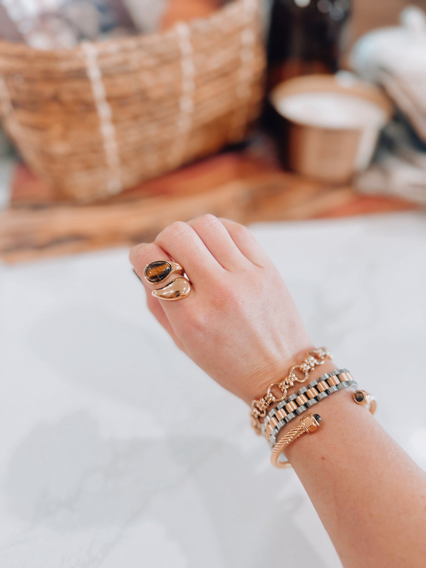 18k Gold Plated Julie Brown Inlay Wrap Ring