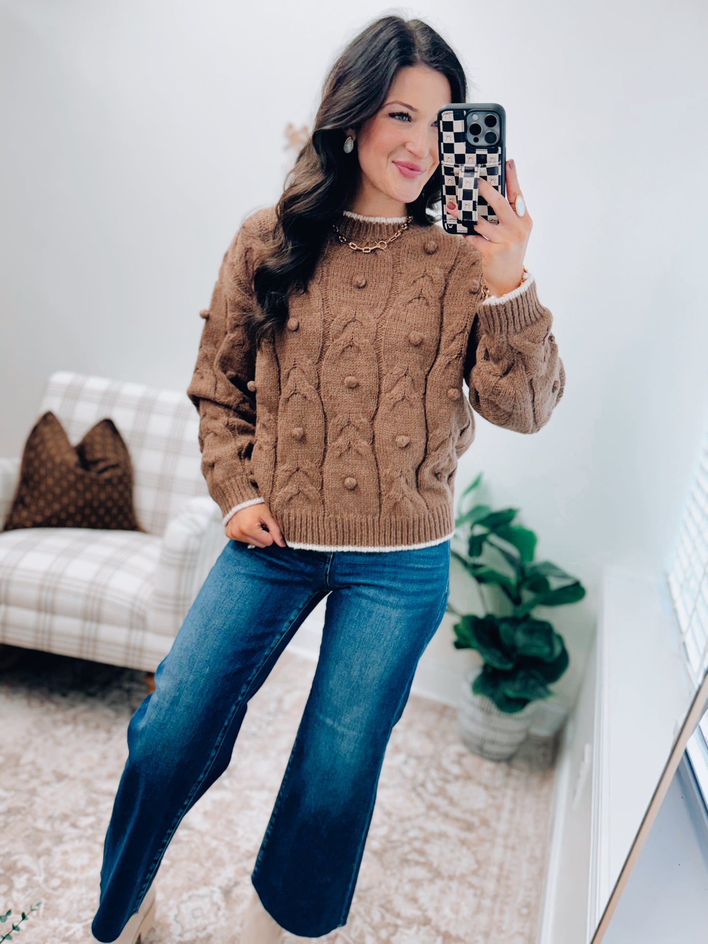 Faye Cable Knit Ball Sweater