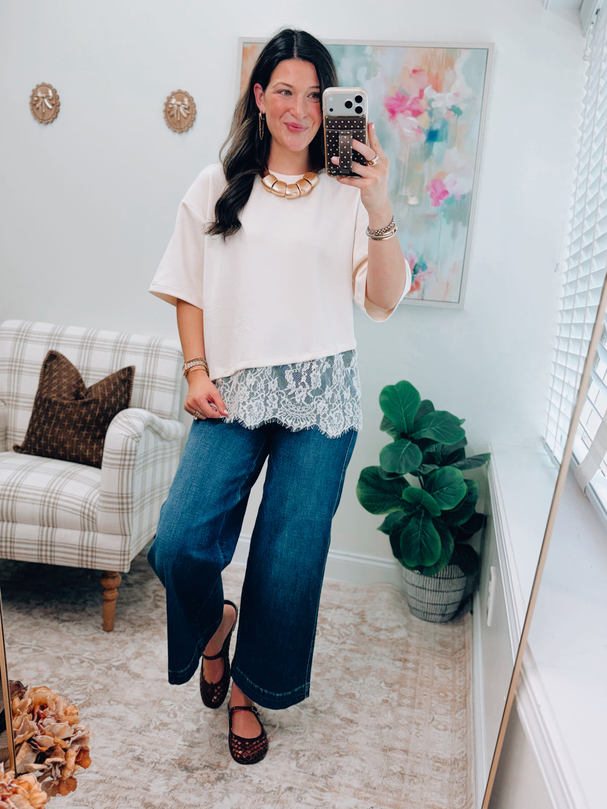 Sienna Cream Lace Trim Top