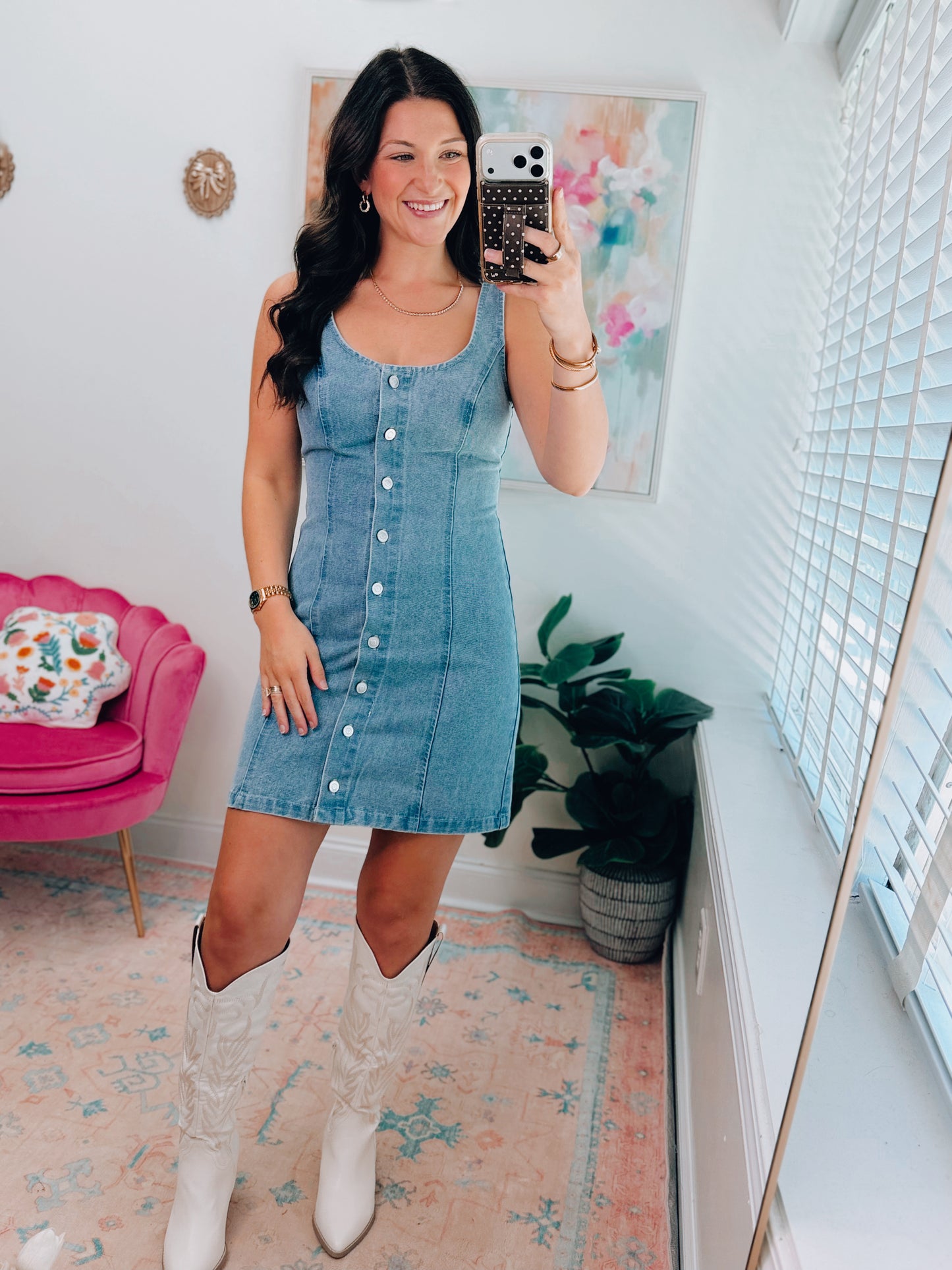 Dallas Button Denim Mini Dress