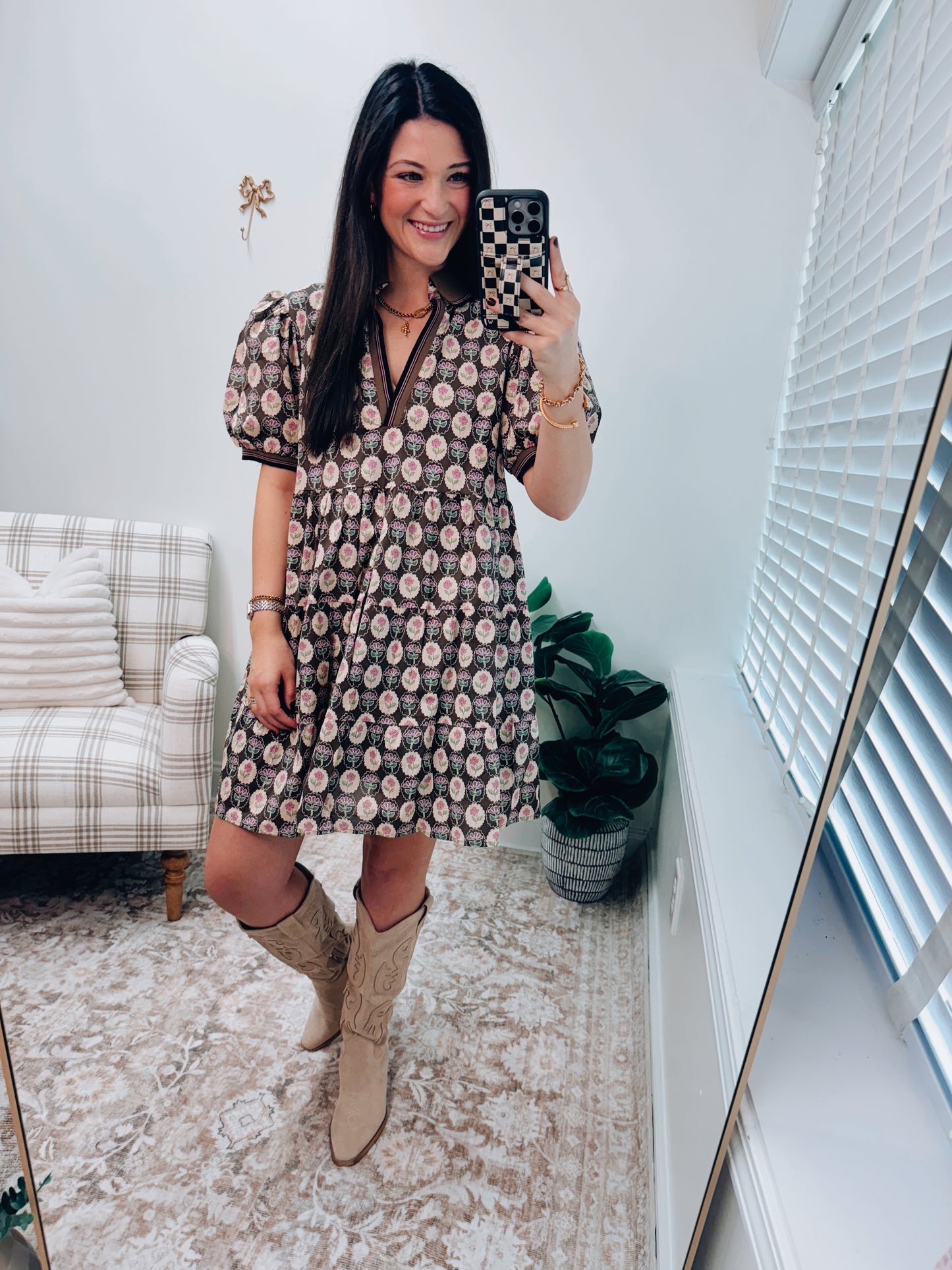 Golden Bouquet Mini Dress