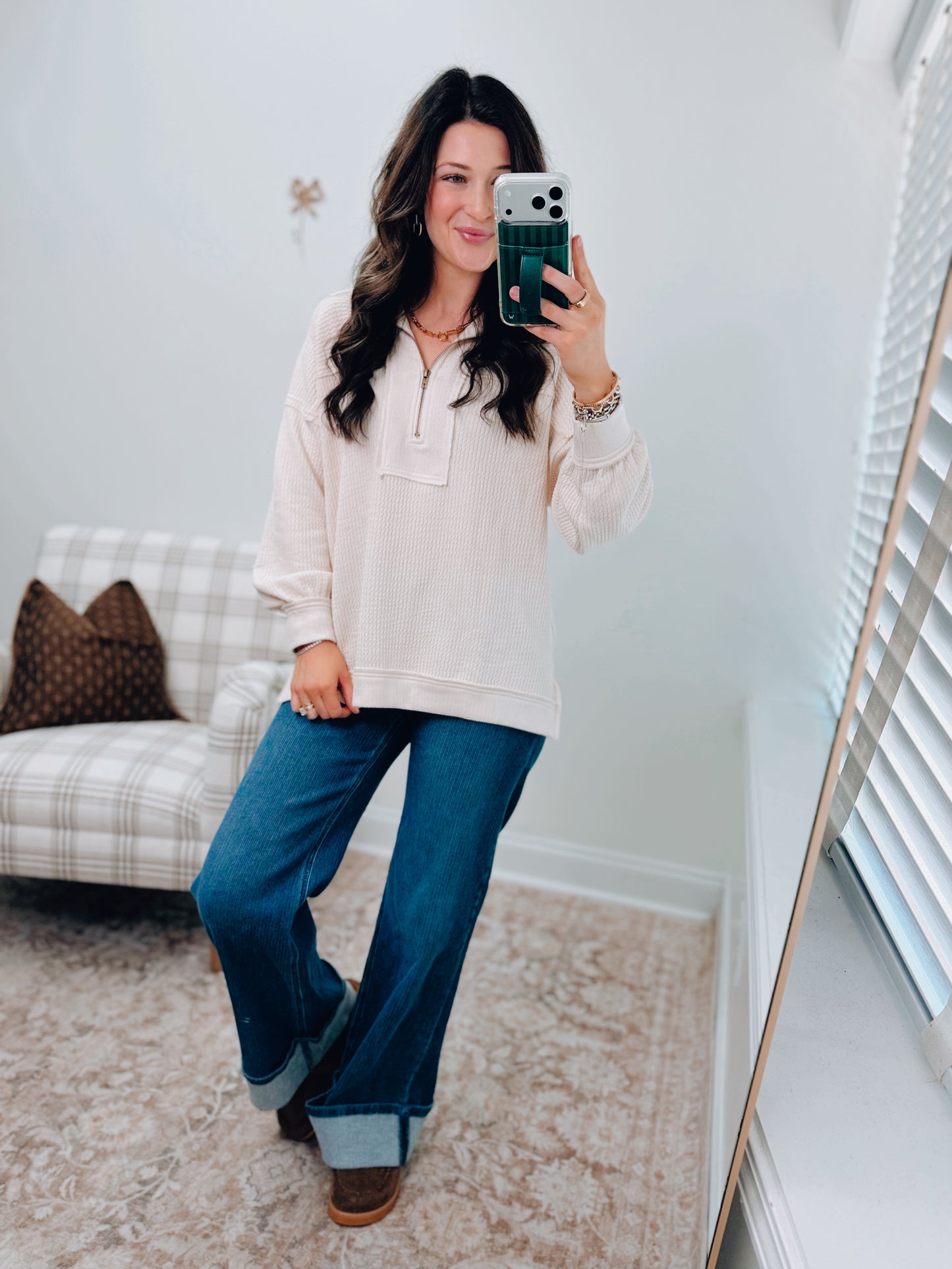 Everyday Layer Zip Patch Top - Cream