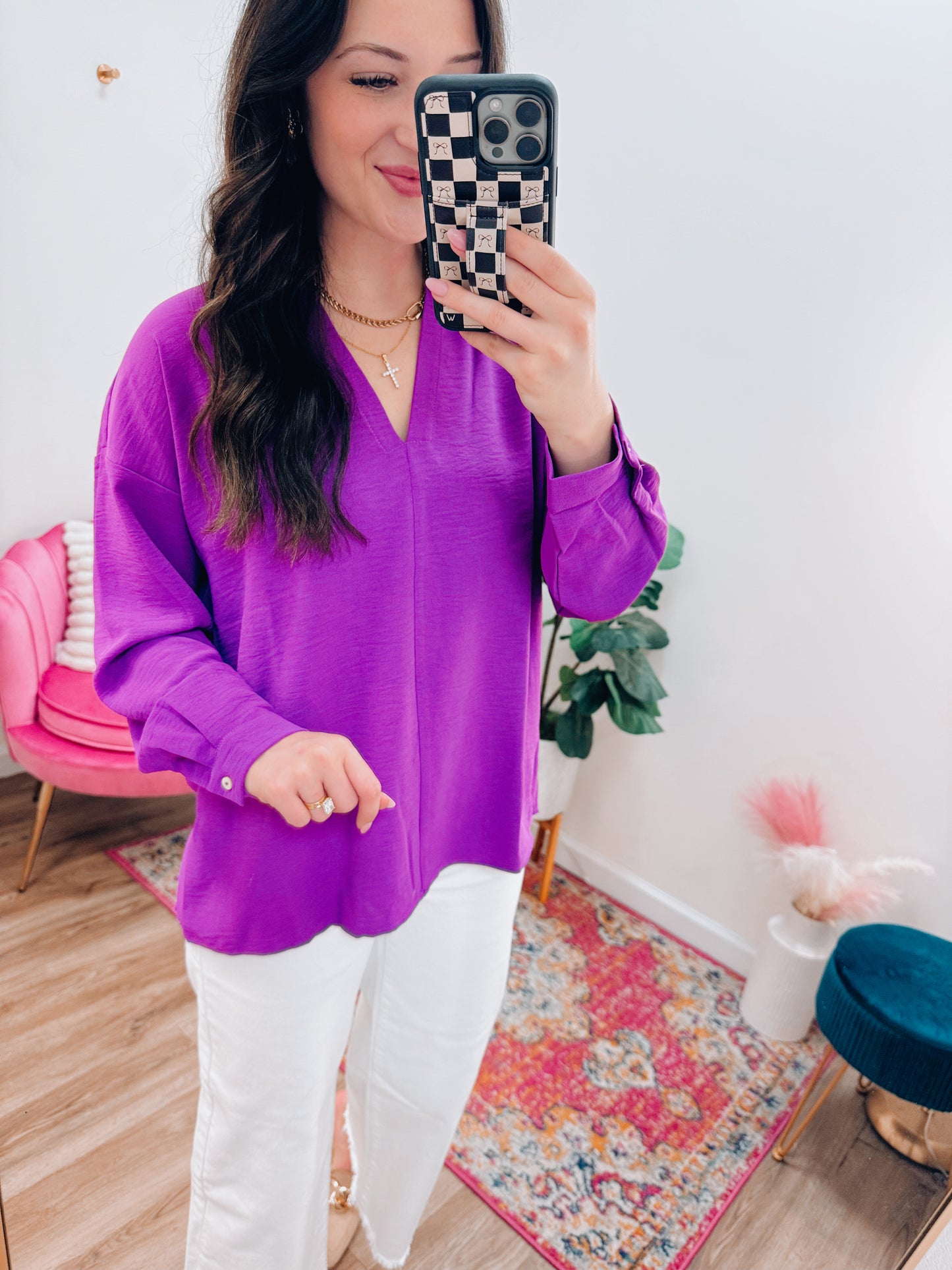 Loren Purple Pleat Top