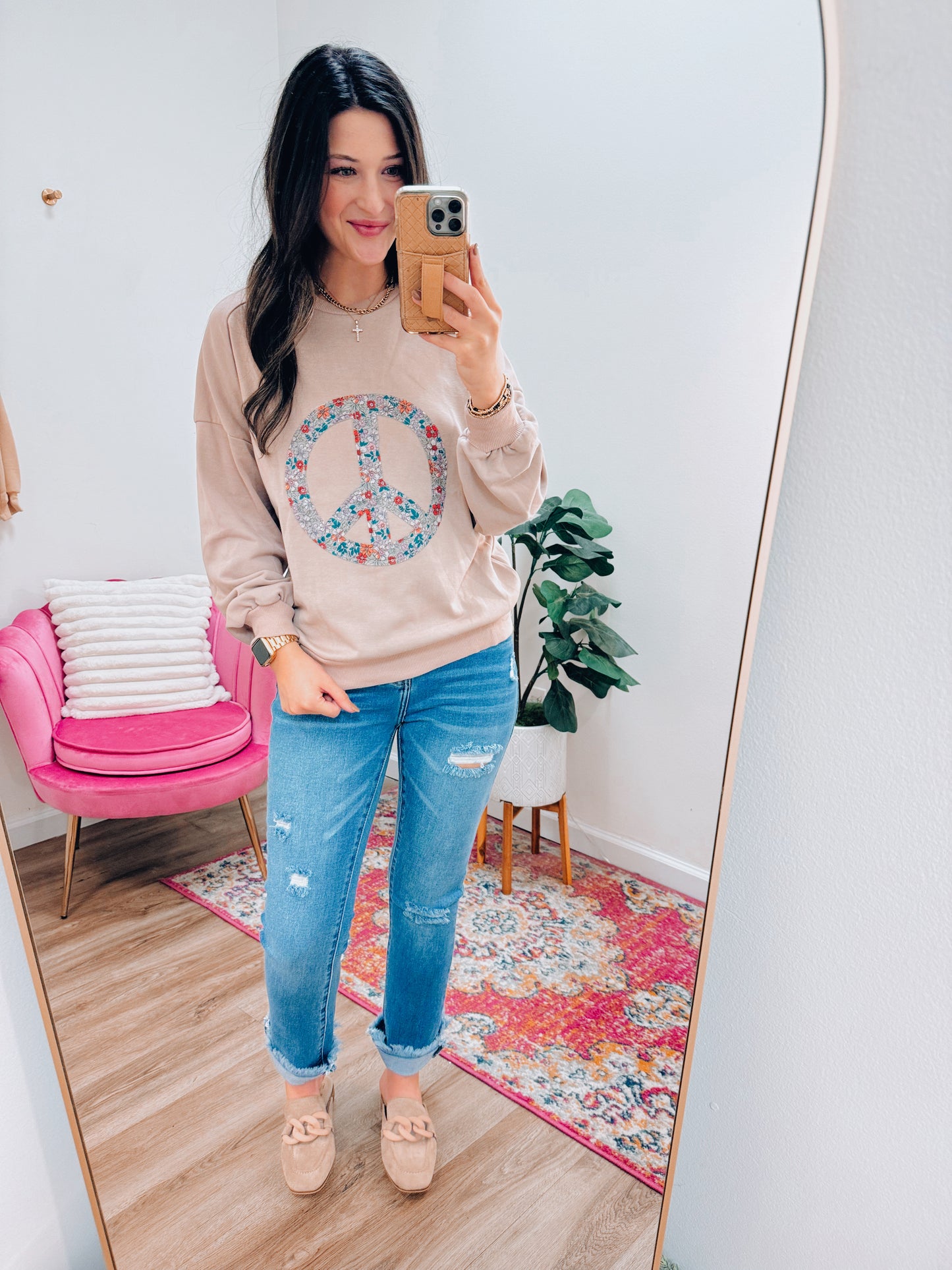 Boho Peace Floral Crewneck