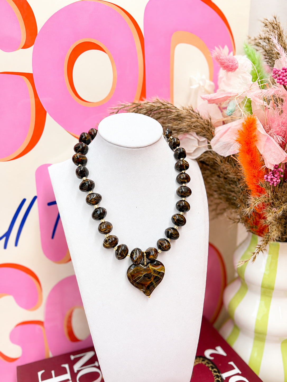 Mocha Heart Beaded Necklace