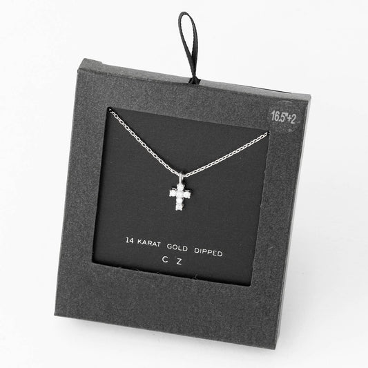 White Gold Dipped Mini Cross Necklace