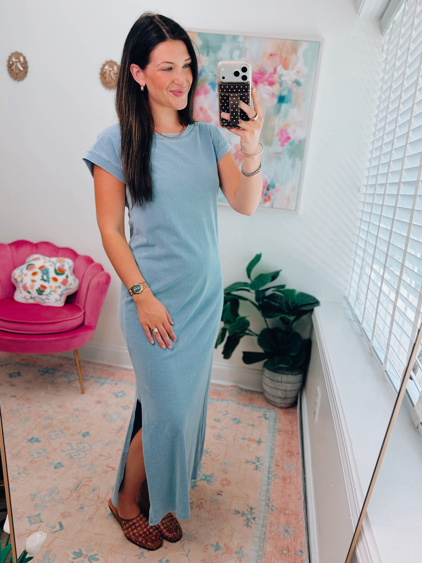 Light Denim Mineral Wash Tee Midi Dress