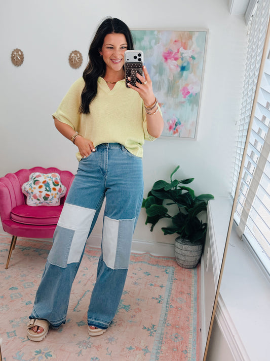 Stella Comfort Stretch Patchwork Wide Leg Denim