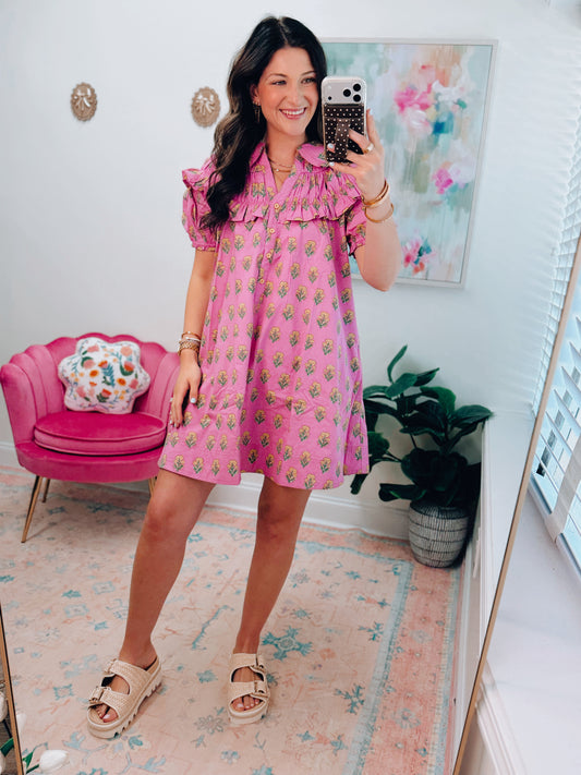 Peplum Smocked Mix Mini Dress