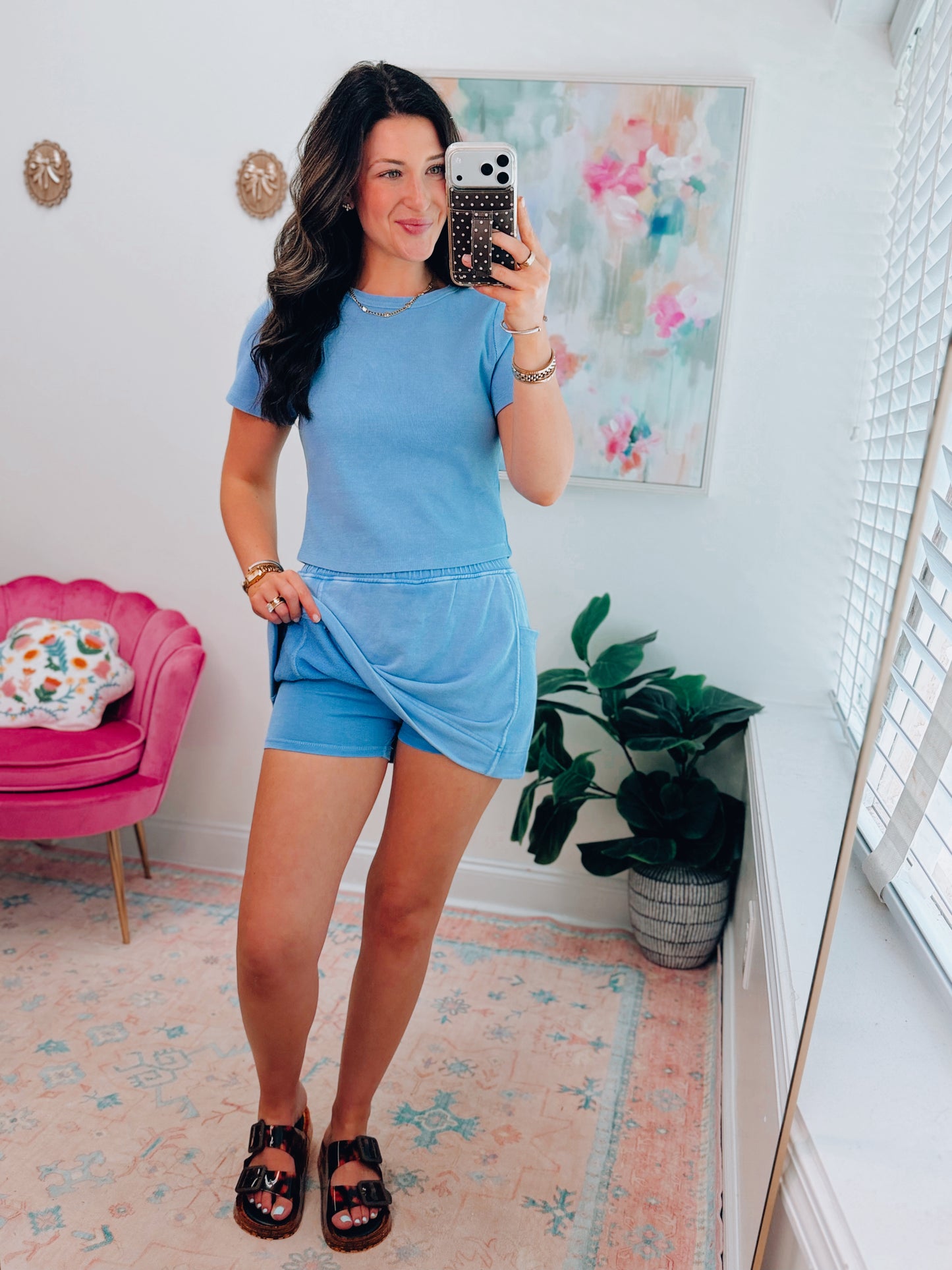 Daydream Ribbed Skort Set - Blue
