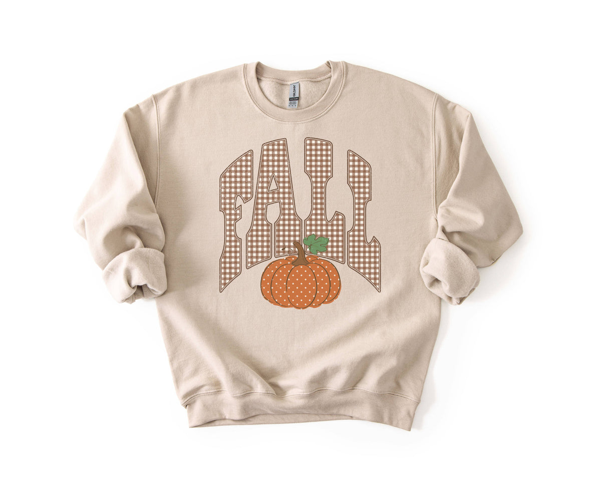 Brown Gingham Fall Pumpkin Crewneck