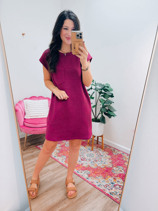 Sammi Textured Pocket Tee Dress - Plum