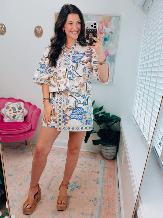 Tropical Escape Skort Set - Blue