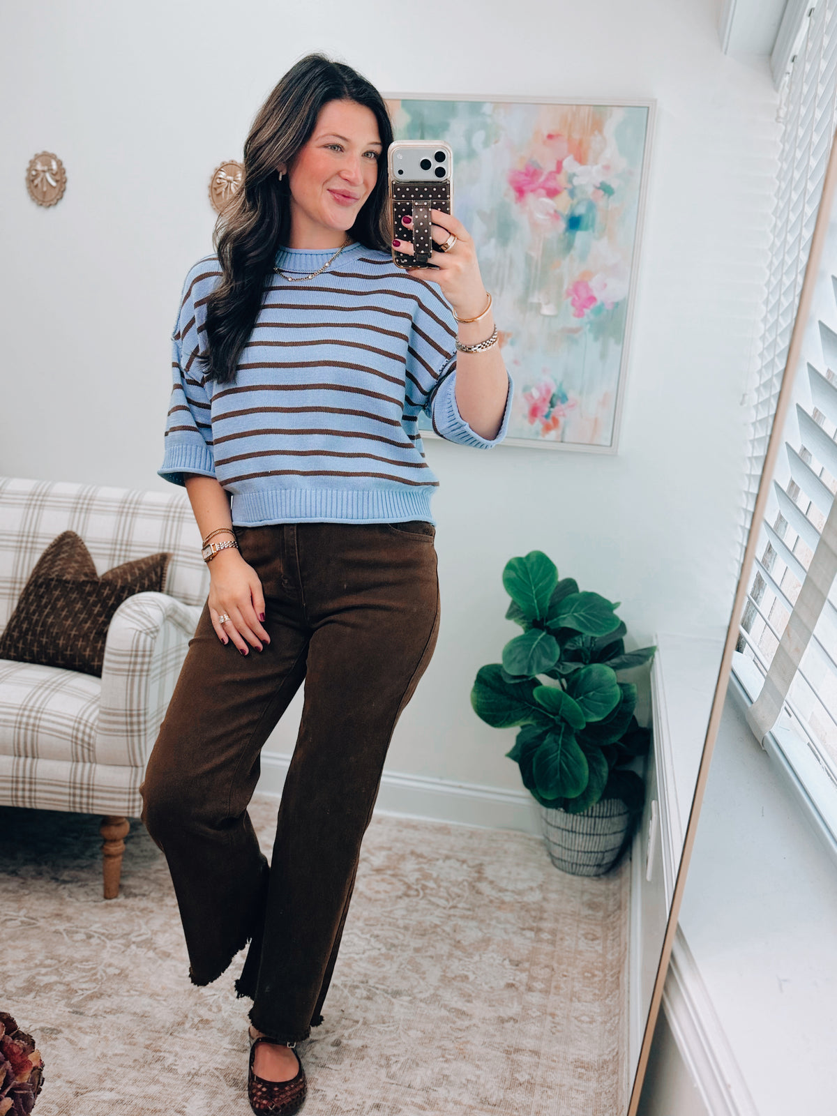 Blue Combo Stripe Raw Knit Sweater Top