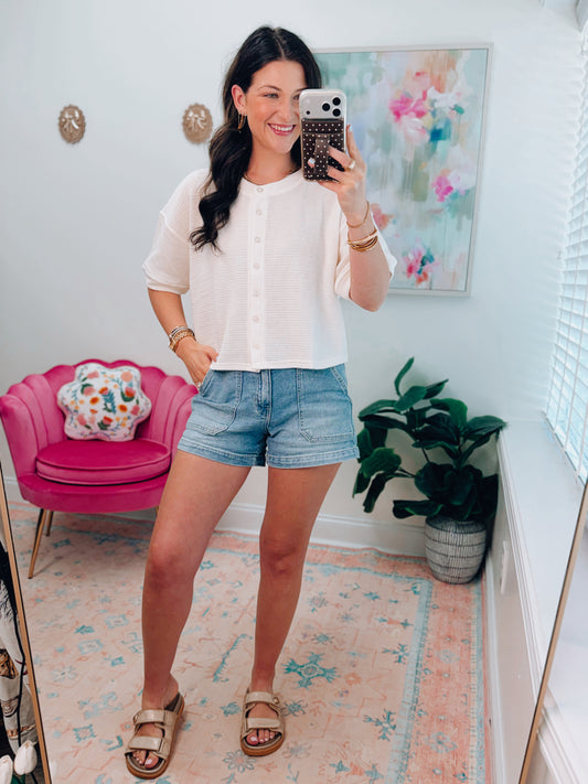 Lis Button Knit Top - Cream