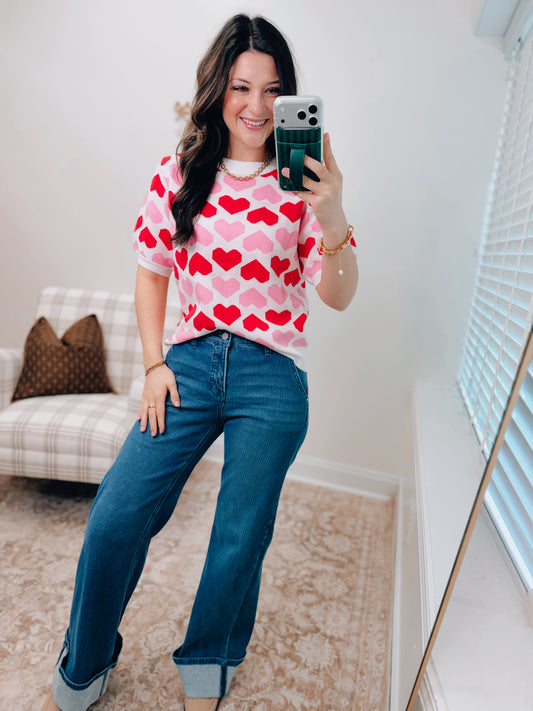 Two-Tone Heart Sweater Top