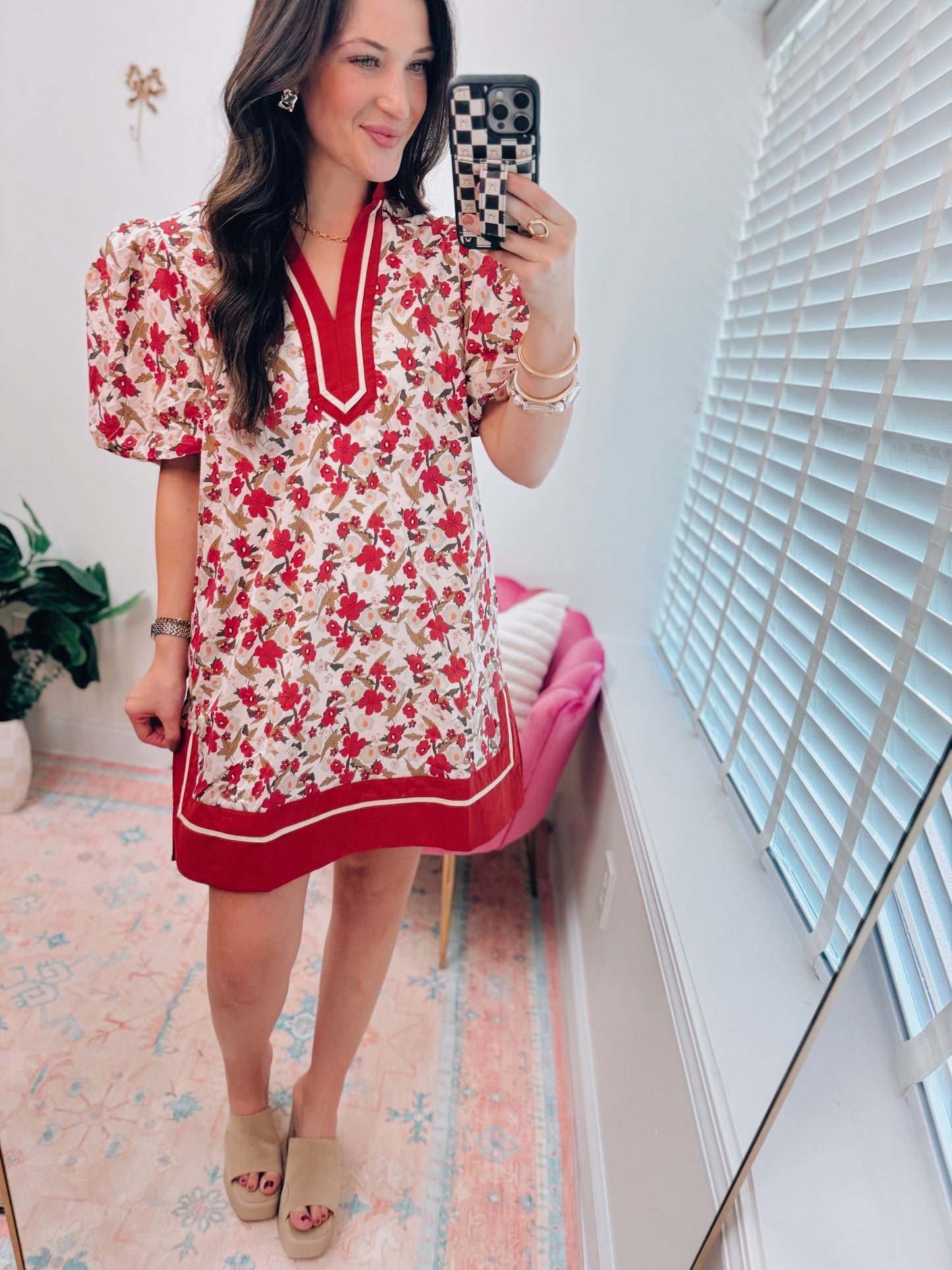 Terracotta Trim Floral Mini Dress