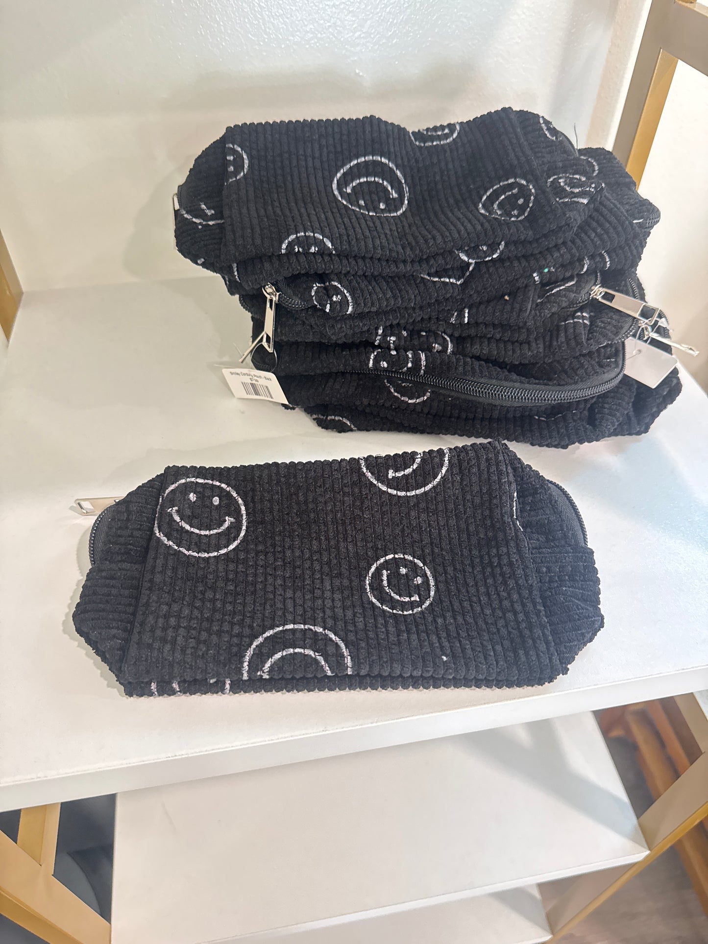 Smiley Corduroy Pouch - Black