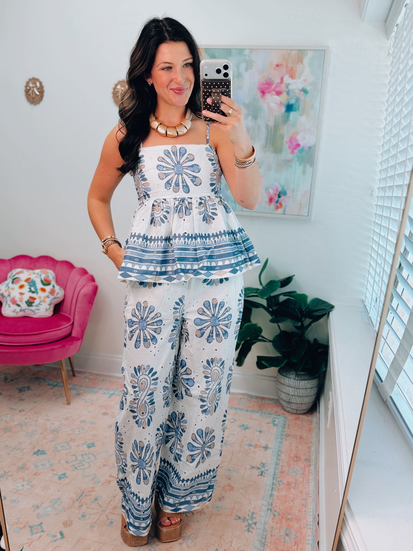 Blue Mix Eyelet Beach Stroll Set