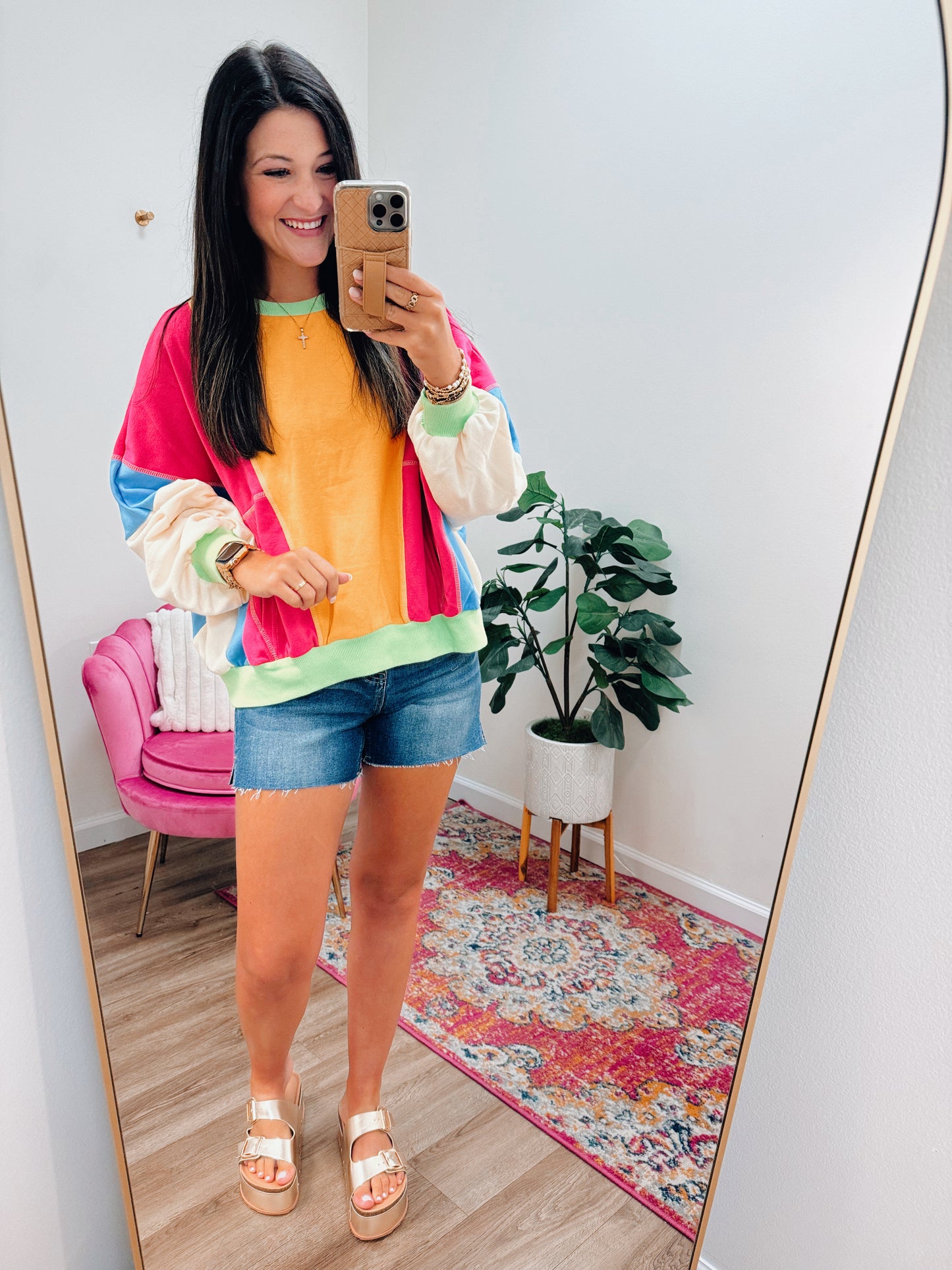 CURVY Calling Neons Patchwork Color Block Pullover