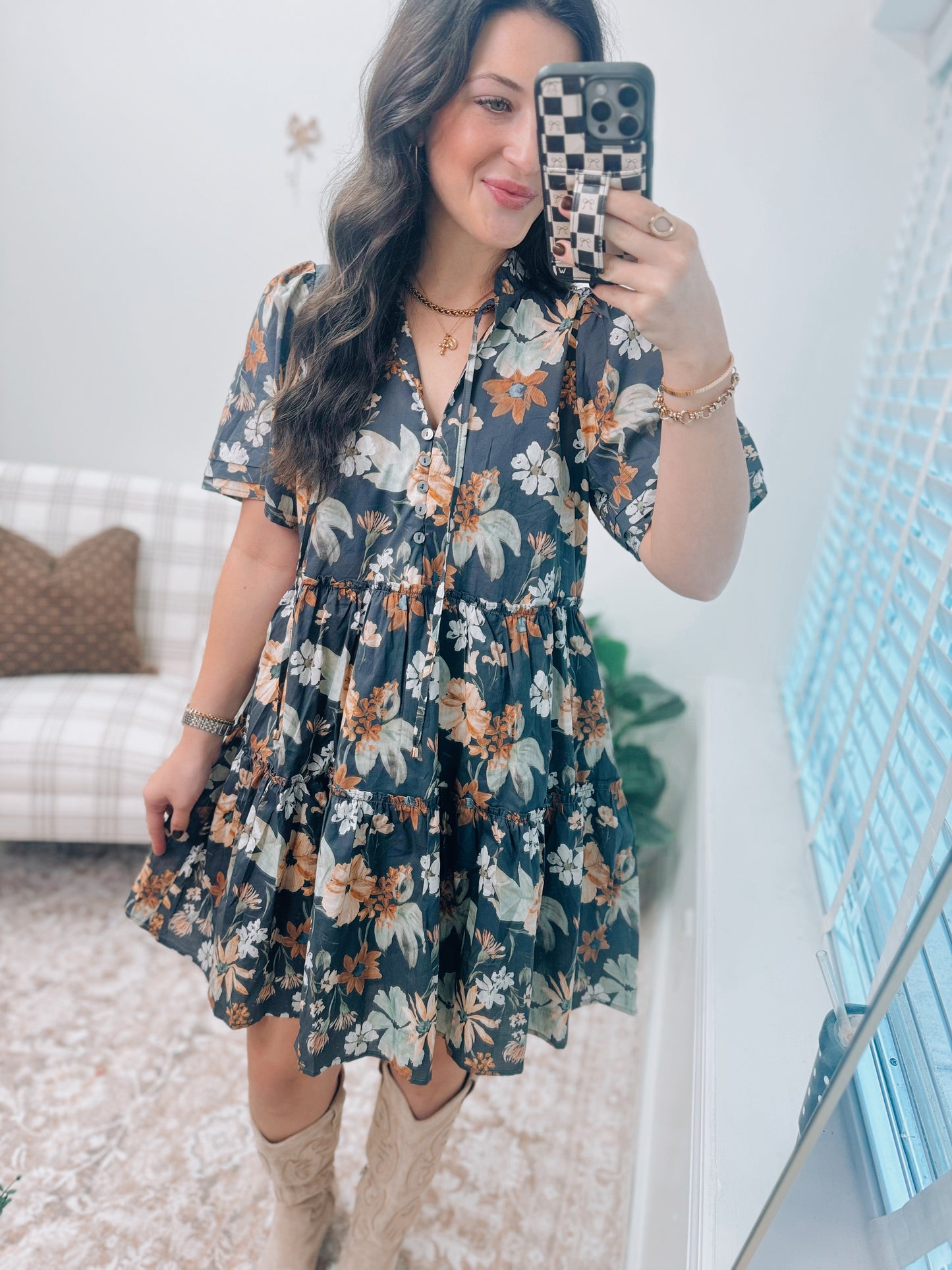 Rowan Charcoal Floral Mini Dress
