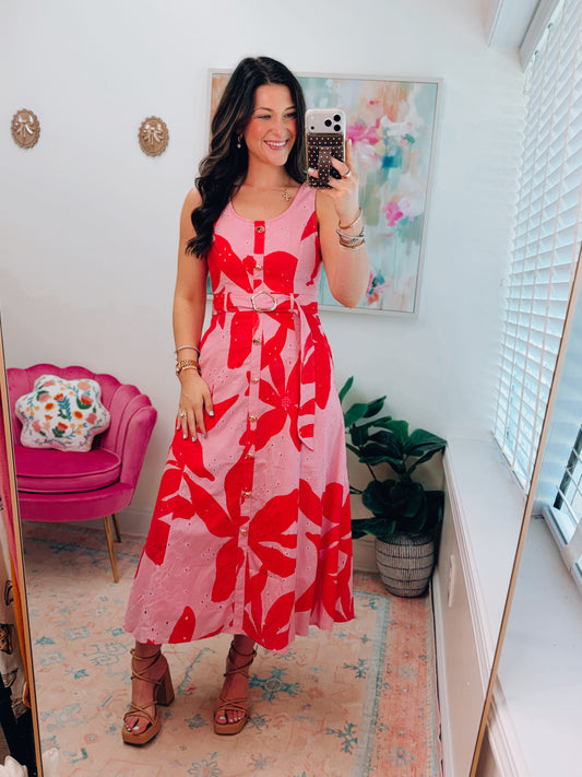 Magnolia Eyelet Mix Midi Dress
