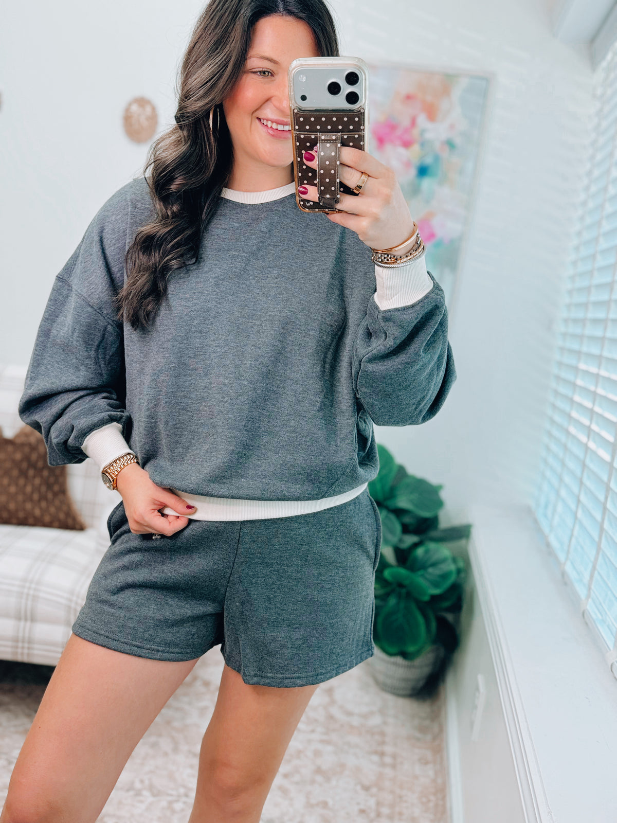 Cotton Contrast Charcoal Shorts Set