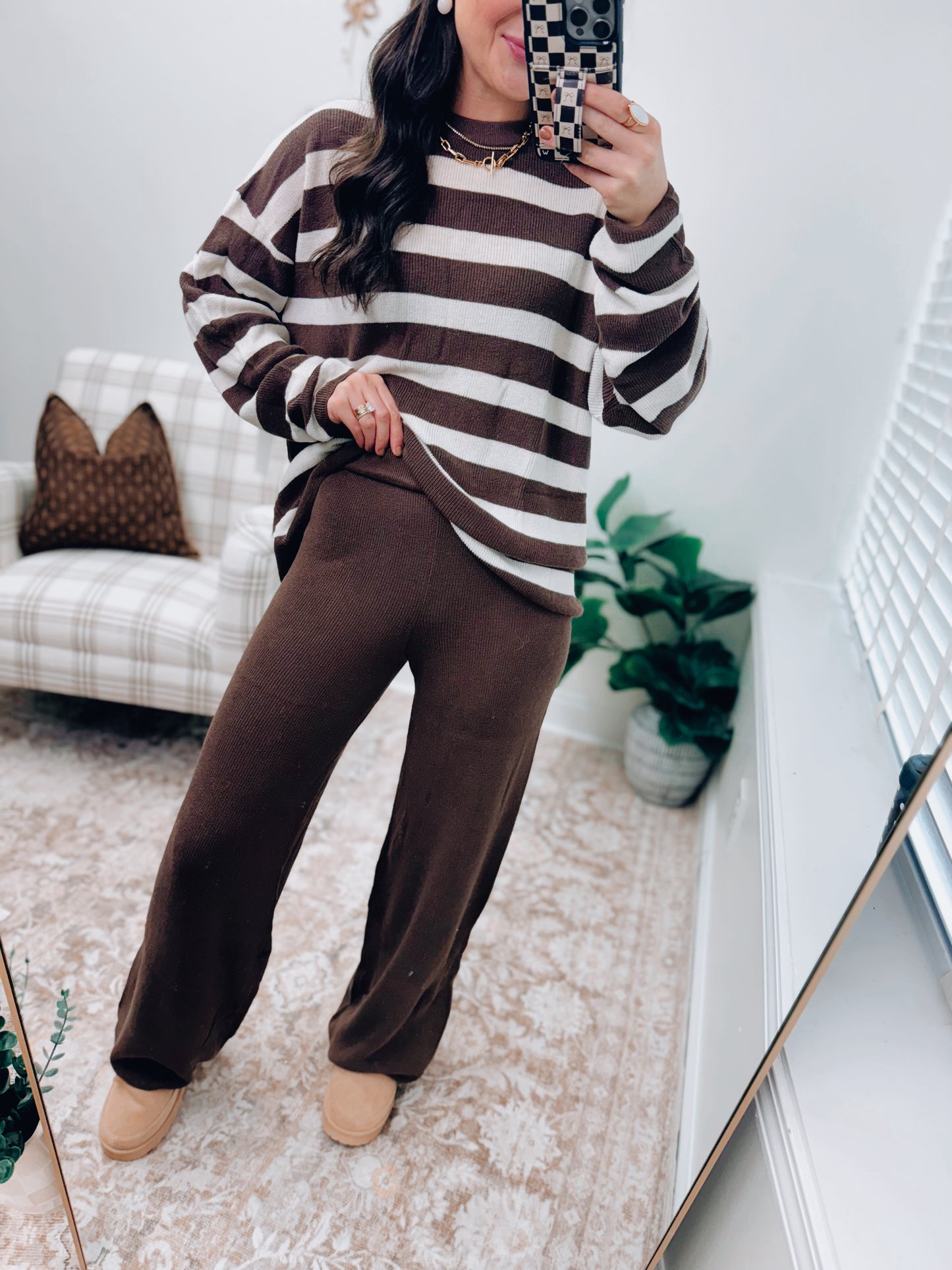 SoftWave Stripe Knit Set - Brown