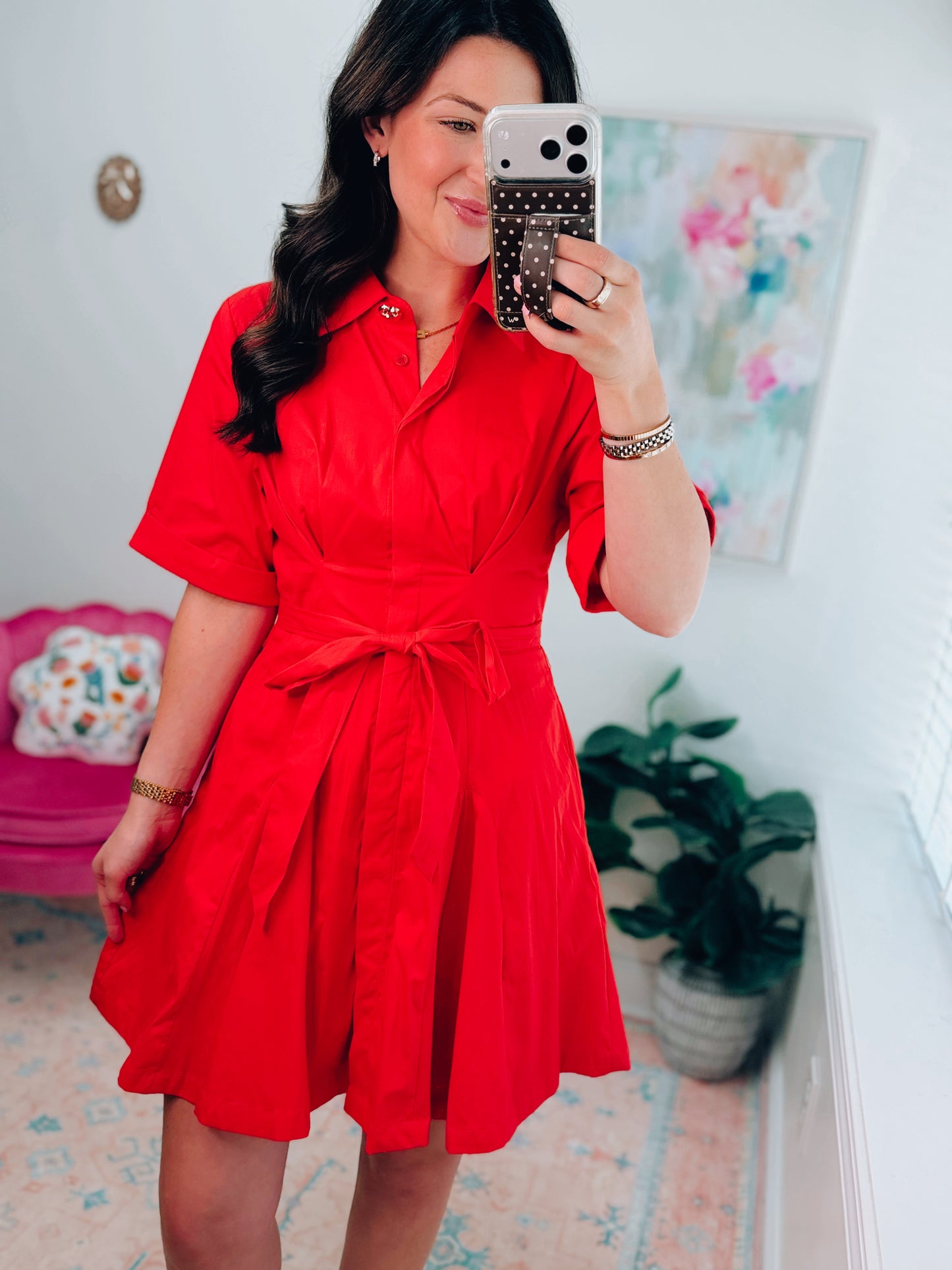Hollie Red Pleated Mini Dress