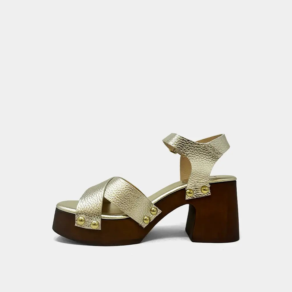 Giovanna Gold Leather Heels - Shu Shop