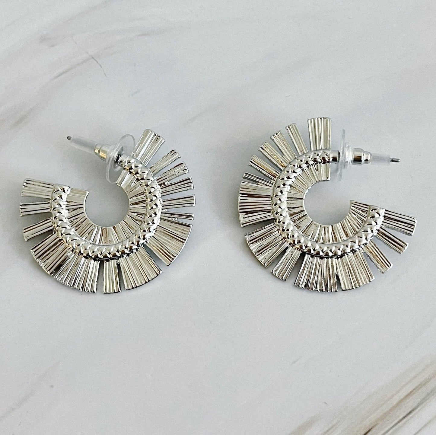 Sunburst Beauty Hoop Earrings - Silver