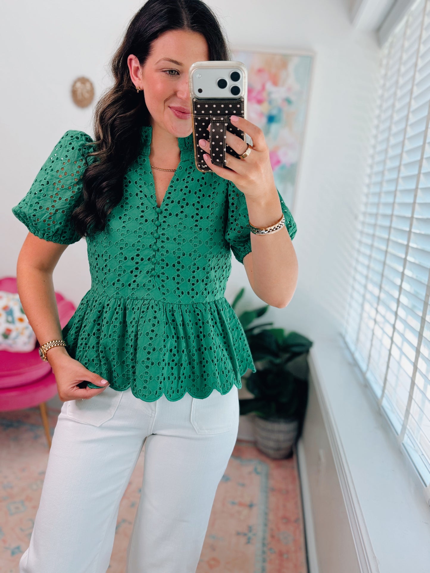 Simply Grace Eyelet Top - Green