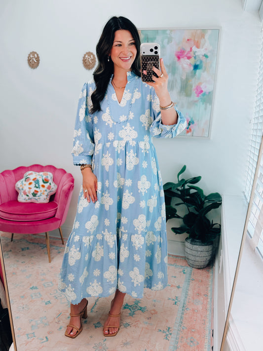 Bristol Blue Tiered Midi Dress