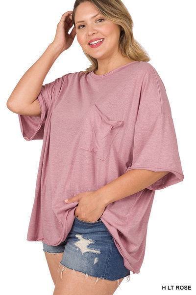 CURVY Boyfriend Oversized Pocket Tee - Rose