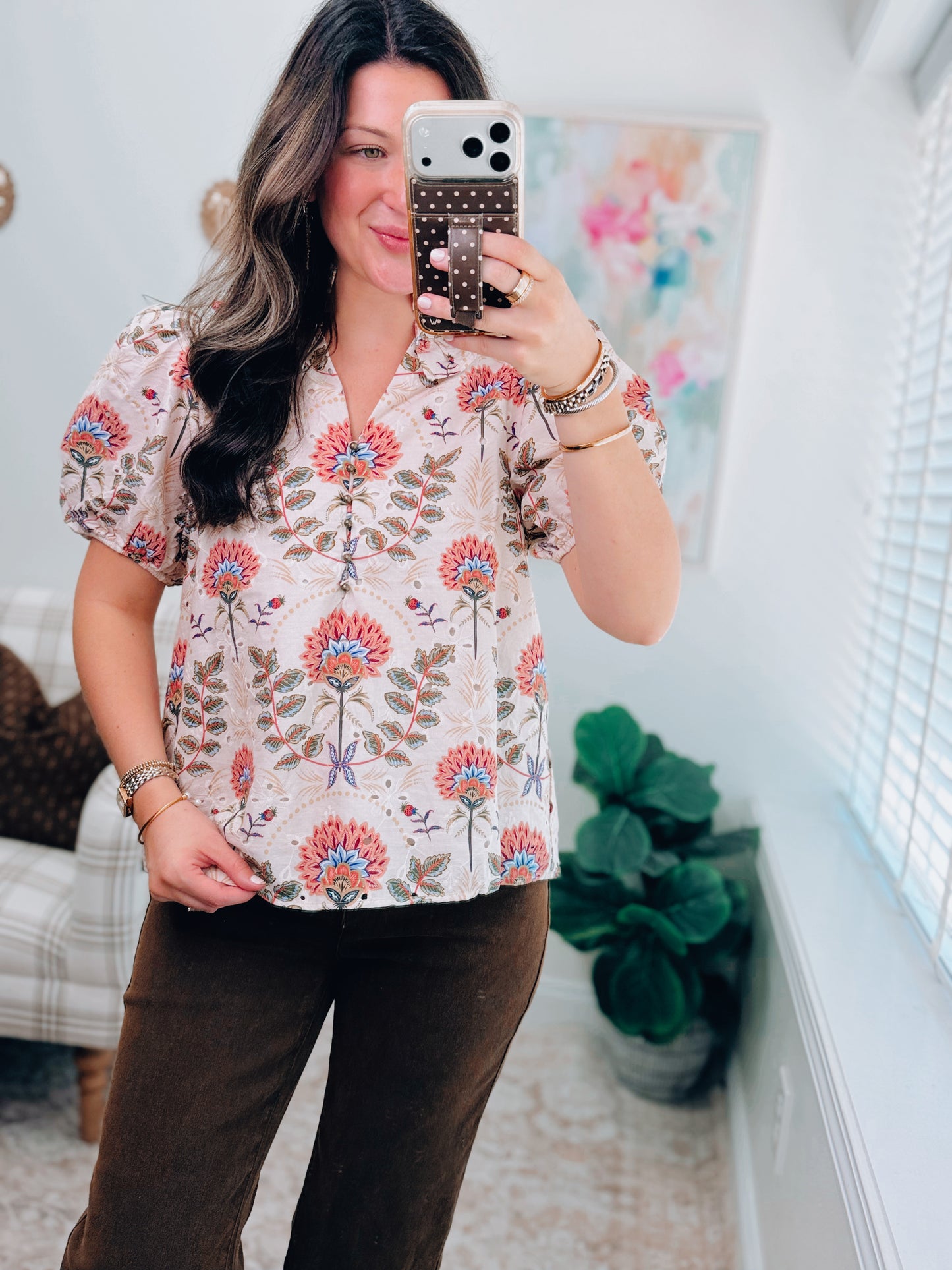 Maggie Eyelet Floral Ruffle Top