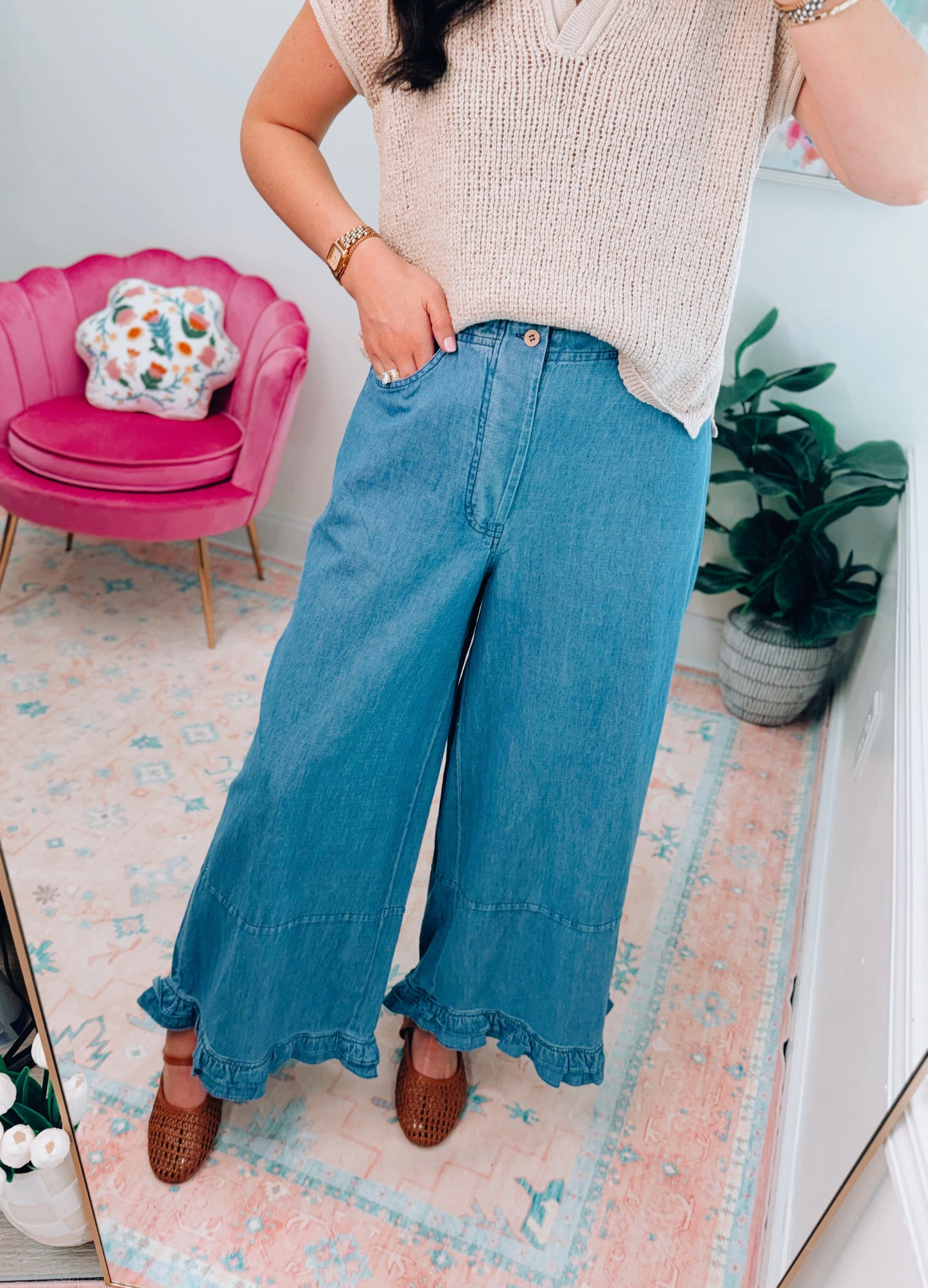 Colter Ruffle Denim Breeze Pants