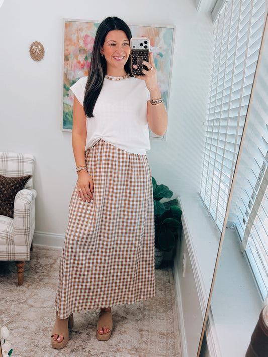Lennox Mocha Gingham Top + Maxi Dress Combo